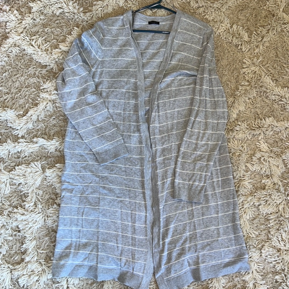 Gray and white striped cardigan